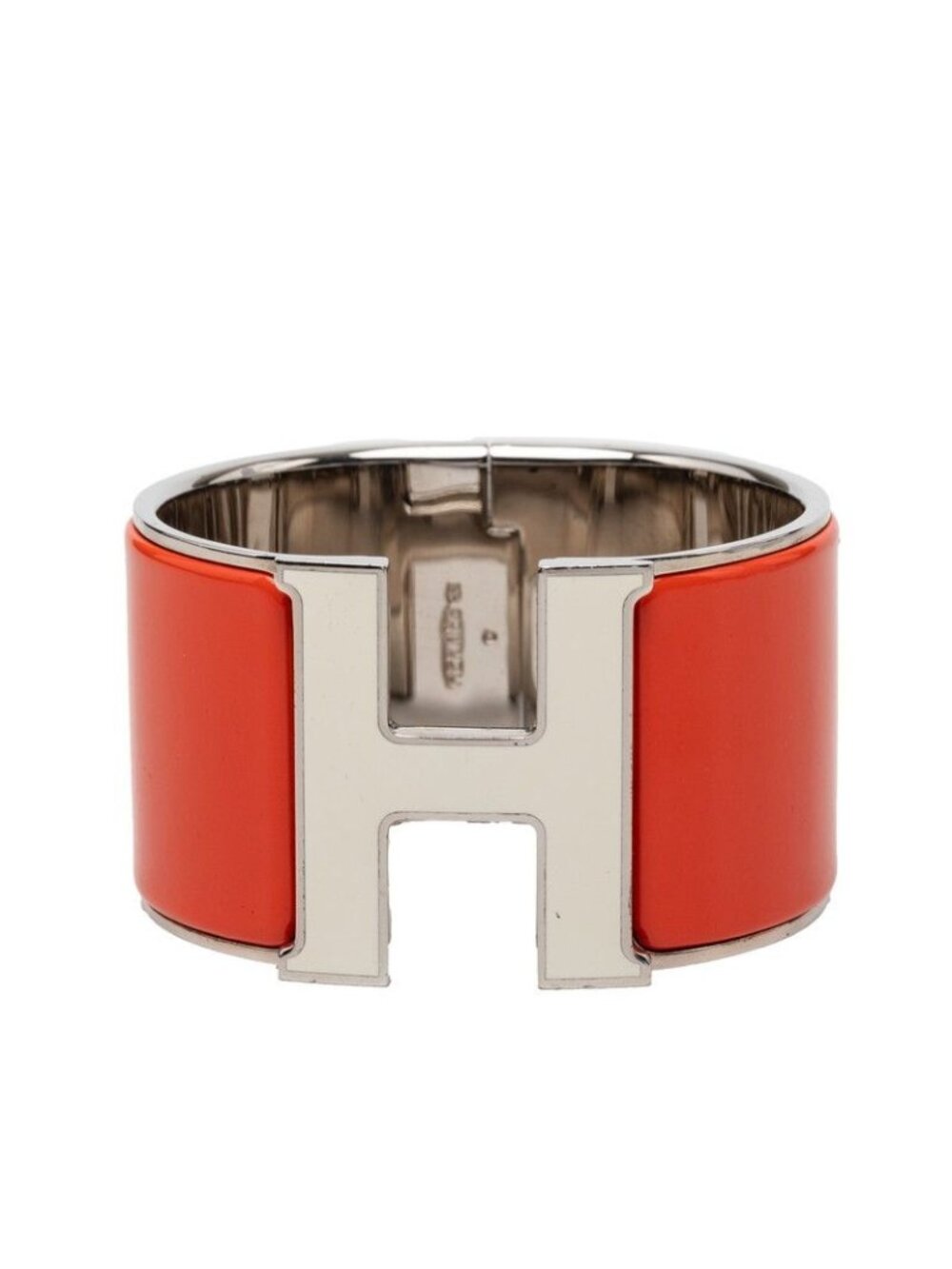 Hermes Clic Clac XL GM Enamel Bracelet Bangle Silver Orange White Metal